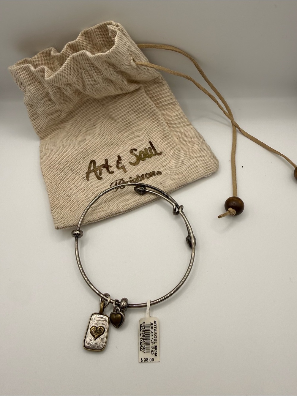 Brighton Art & Soul I Love You Mom Bangle Bracelet NWT Retired Silver Tone
